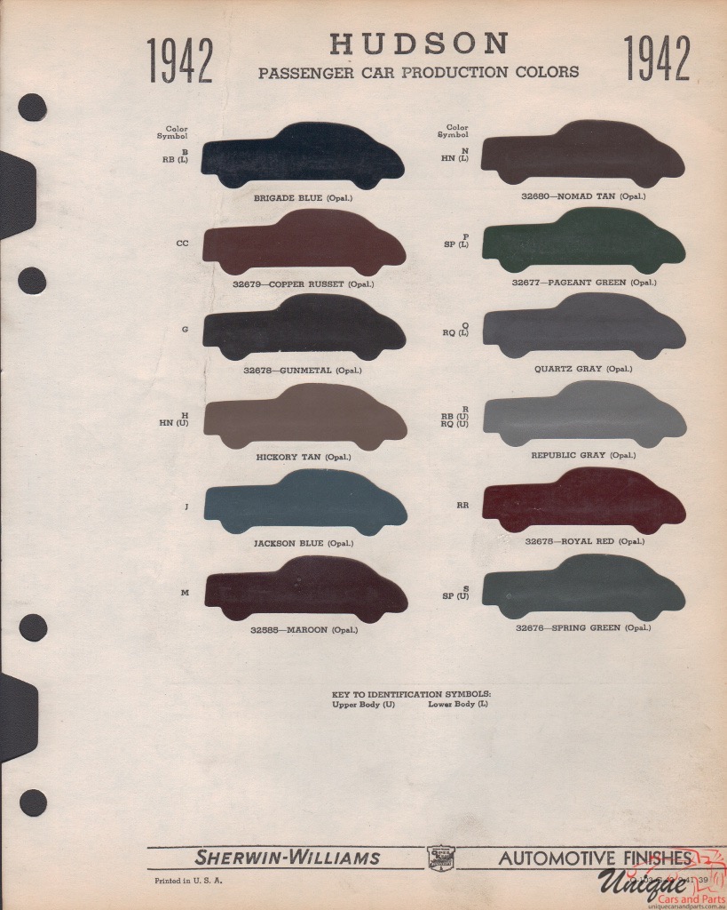 1942 Hudson Paint Charts Williams 1